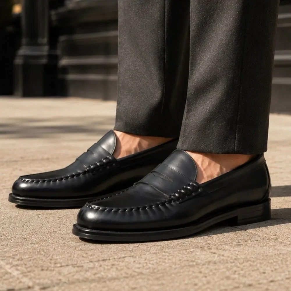 J Crew Penny Loafers Mens 9 Black Leather Sole Business Preppy Luxury Shoes
